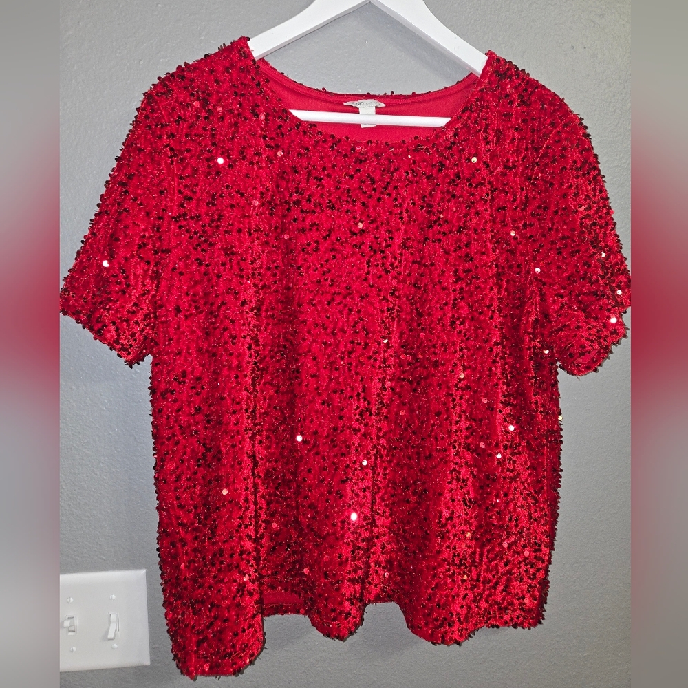 Cato Red Velvet Sequin Top Size XL